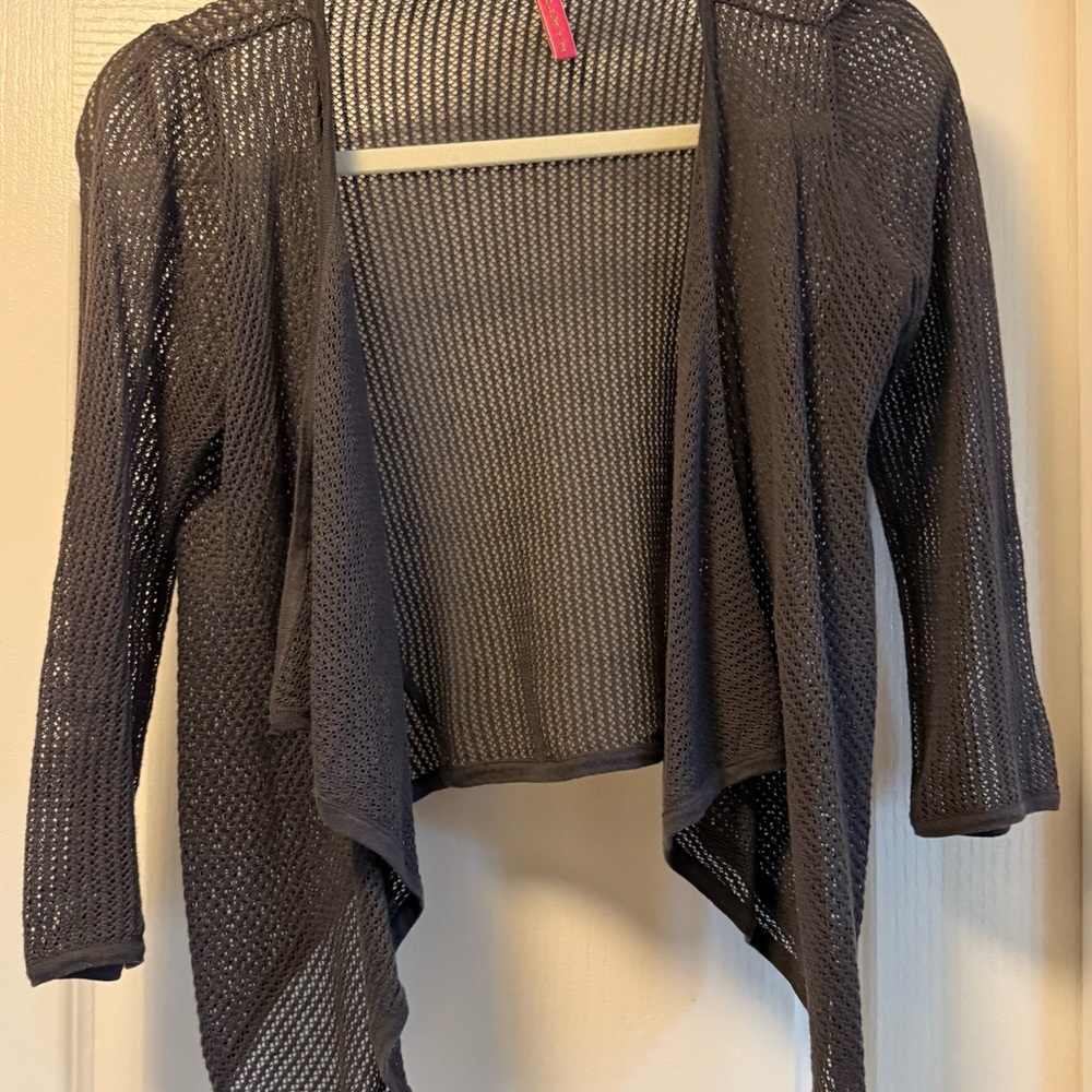 Black Draped Cardigan Sweater with Waterfall Design